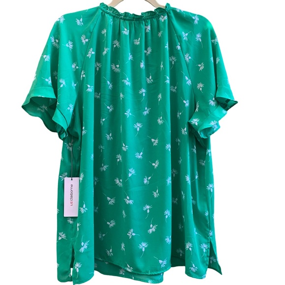 NWT Liz Claiborne Plus Split Tie Neck Short Sleeve Blouse Ditsy Floral Spring - Picture 9 of 16